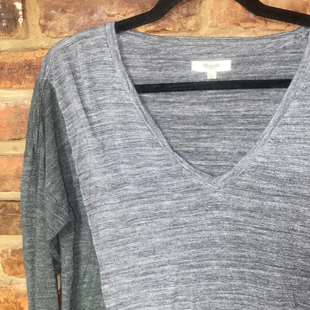 Madewell Two-Tone Gray Color Block Long Sleeve All Around Top Women's Size Small